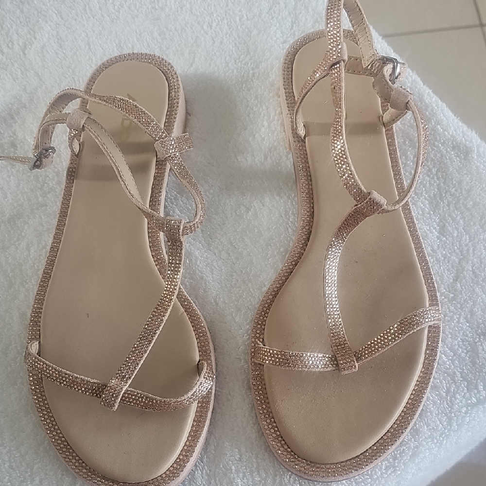 Aldo Rose Gold Sparkle Strappy Flat Sandals